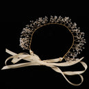 Delicate Bridal Wedding Crystal Beads Satin Ribbon Headpiece Hair Accessories