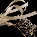 Delicate Bridal Wedding Crystal Beads Satin Ribbon Headpiece Hair Accessories