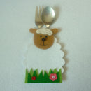 Set of 4pcs Festival Easter Sheep Cutlery Holder Cover Bags Spoon Pocket Silverware Spoons Bags Table Decor 13x9 cm