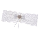 Romantic Wedding Bridal Lace Garter Pearls Rhinestone Bow Garter White