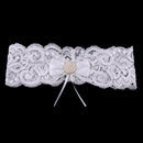 Romantic Wedding Bridal Lace Garter Pearls Rhinestone Bow Garter White