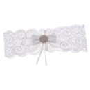Romantic Wedding Bridal Lace Garter Pearls Rhinestone Bow Garter White