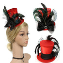 Fashion Women Girls Fascinator Wedding Bride Cocktail Party Bowknot Red Top Hat Topper Hair Clip Feather Hair Accessory