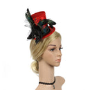 Fashion Women Girls Fascinator Wedding Bride Cocktail Party Bowknot Red Top Hat Topper Hair Clip Feather Hair Accessory