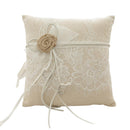 Vintage Linen Lace Ring Pillow Mini Cushion Wedding Bridal Accessories 20x20cm