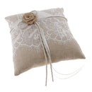 Vintage Linen Lace Ring Pillow Mini Cushion Wedding Bridal Accessories 20x20cm