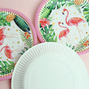 10 Pieces Flamingo Palm Leaves Painted Paper Plates Disposable Kids Girls Party Supplies