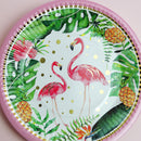 10 Pieces Flamingo Palm Leaves Painted Paper Plates Disposable Kids Girls Party Supplies