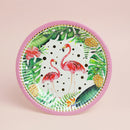 10 Pieces Flamingo Palm Leaves Painted Paper Plates Disposable Kids Girls Party Supplies