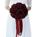 Luxury Rose Bridal Bouquet Silk Flower Wedding Party Photo Prop Wine Red