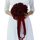 Luxury Rose Bridal Bouquet Silk Flower Wedding Party Photo Prop Wine Red