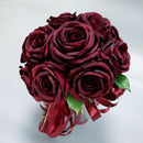 Luxury Rose Bridal Bouquet Silk Flower Wedding Party Photo Prop Wine Red