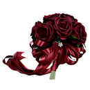 Luxury Rose Bridal Bouquet Silk Flower Wedding Party Photo Prop Wine Red