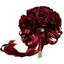 Luxury Rose Bridal Bouquet Silk Flower Wedding Party Photo Prop Wine Red