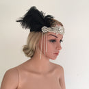 Fancy Dress 1920s Great Gatsby Vintage Tassels Black Feather Rhinestone Flower Flapper Headband Ascot Race Headdress