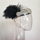 Fancy Dress 1920s Great Gatsby Vintage Tassels Black Feather Rhinestone Flower Flapper Headband Ascot Race Headdress