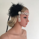 Retro 20s Gatsby Feather Headband Wedding Bridal Rhinestone Dangle Headdress