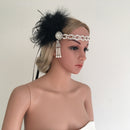 Retro 20s Gatsby Feather Headband Wedding Bridal Rhinestone Dangle Headdress