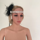 Retro 20s Gatsby Feather Headband Wedding Bridal Rhinestone Dangle Headdress