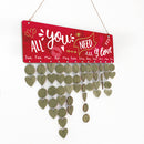 Shabby Chic All You Need is Love Wooden Reminder Calendar Sign Hanging Board