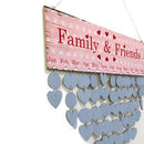 Family Friends Heart Reminder Calendar Wooden Board Blue Chips Hanging Decor