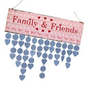 Family Friends Heart Reminder Calendar Wooden Board Blue Chips Hanging Decor