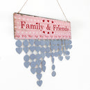 Family Friends Heart Reminder Calendar Wooden Board Blue Chips Hanging Decor