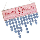 Family Friends Heart Reminder Calendar Wooden Board Blue Chips Hanging Decor