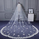 One Layer Floral Appliques Lace Chapel Long Wedding Bride Veil With Comb