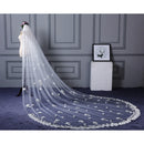 One Layer Floral Appliques Lace Chapel Long Wedding Bride Veil With Comb
