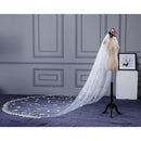 One Layer Floral Appliques Lace Chapel Long Wedding Bride Veil With Comb