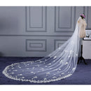 One Layer Floral Appliques Lace Chapel Long Wedding Bride Veil With Comb