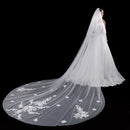 Wedding Veil Floral Appliques Edge Chapel Long Bridal Veils With Comb
