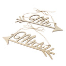 Pack of 2/Set Unfinished Mr Mrs Wood Arrow Hanging Sign Wedding Party Chair Decor