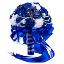 Artificial Rose Crystal Pearls Holding Bouquet Silk Ribbon Wedding Flowers