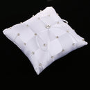 Romantic Grid Wedding Ring Pillow Satin Rhinestone Ring Cushion Bearer White 20x20cm