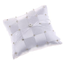 Romantic Grid Wedding Ring Pillow Satin Rhinestone Ring Cushion Bearer White 20x20cm