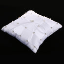 Romantic Grid Wedding Ring Pillow Satin Rhinestone Ring Cushion Bearer White 20x20cm