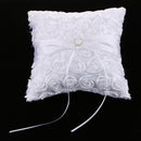 Romantic Rose Wedding Ring Pillow Satin Rhinestone Heart Decor Ring Cushion