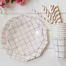 8 Pieces Disposable Foil Rose Gold Grid 18cm Paper Plates