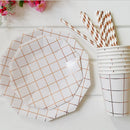 8 Pieces Disposable Foil Rose Gold Grid Cups Set 270ml Paper Cups