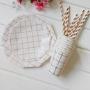 8 Pieces Disposable Foil Rose Gold Grid Cups Set 270ml Paper Cups
