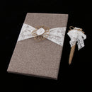 Vintage Jute Covered Lace Bow Guest Book Pen Set Wedding Party Supplier