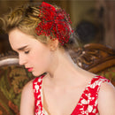 Wedding Bride Bridesmaid Red Flower Beads Crystal Hair Clip Wedding Jewerly Costume