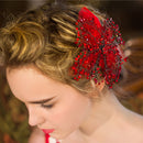 Wedding Bride Bridesmaid Red Flower Beads Crystal Hair Clip Wedding Jewerly Costume