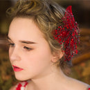 Wedding Bride Bridesmaid Red Flower Beads Crystal Hair Clip Wedding Jewerly Costume