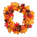 Fall Front Door Wreaths 18 Inch Pumpkin Harvest Wreath Autumn Mum Wreath Silk Maple Leaves for Thanksgiving Day