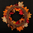 Fall Front Door Wreaths 18 Inch Pumpkin Harvest Wreath Autumn Mum Wreath Silk Maple Leaves for Thanksgiving Day
