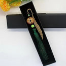 Classic Chinese Style Metal Feather Bookmarks With Tassel Book Lovers Gift Green