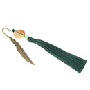 Classic Chinese Style Metal Feather Bookmarks With Tassel Book Lovers Gift Green